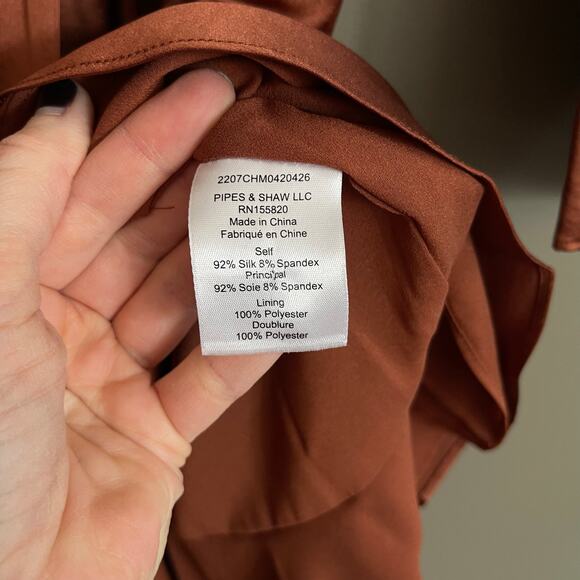 NWT Veronica Beard Agatha Wrap Dress in Cognac Size 2 Brown Silky Satin Ruched - Picture 14 of 16